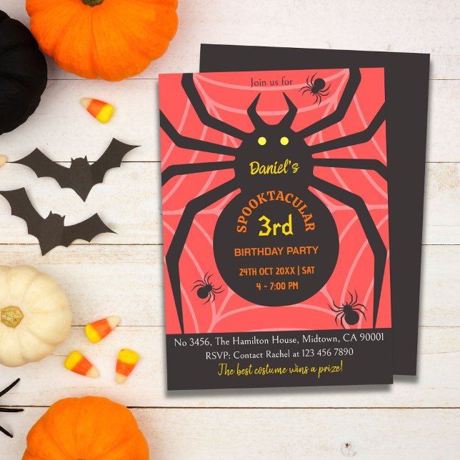 Spider Web 3rd Birthday spooky Halloween Party Invitation (Creator Uploaded)