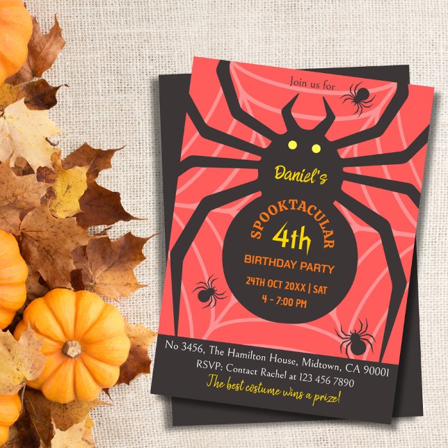 Spider Web 4th Birthday spooky Halloween Party Invitation (Creator Uploaded)
