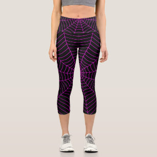 Spider web black neon hot pink Halloween pattern Capri Leggings