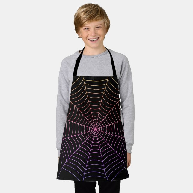Spider web black purple orange Halloween pattern Apron (Worn)