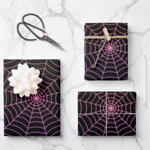 Spider web black purple orange Halloween pattern Wrapping Paper Sheet