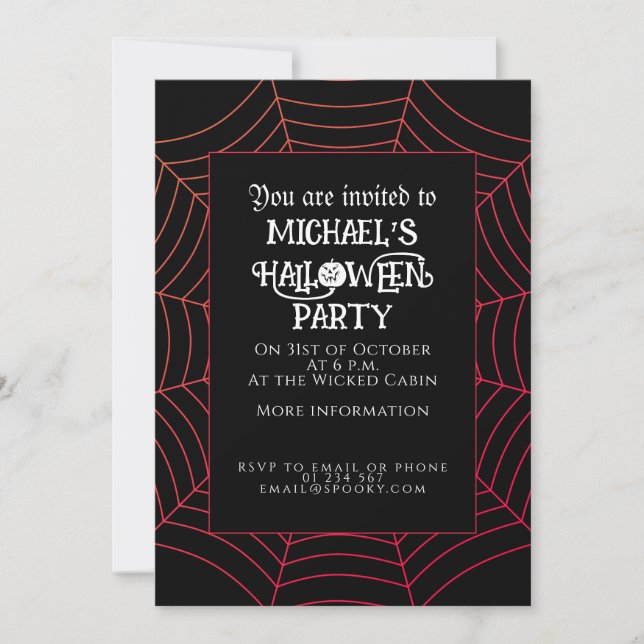 Spider web black red Halloween party Invitation (Front)