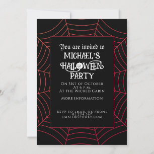 Spider web black red Halloween party Invitation