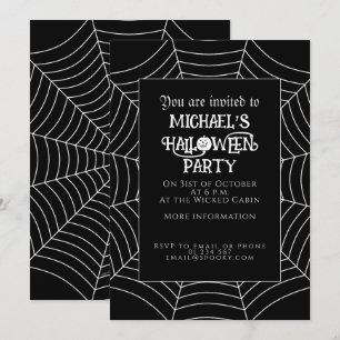 Spider web black white Halloween party Invitation