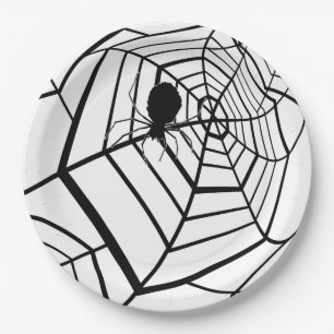 Spider Web -Black White Halloween Party Paper Plate