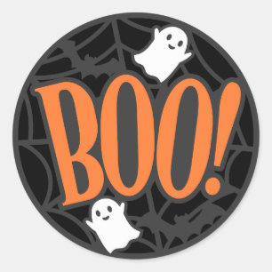 Spider Web Ghost Boo! Halloween Classic Round Sticker