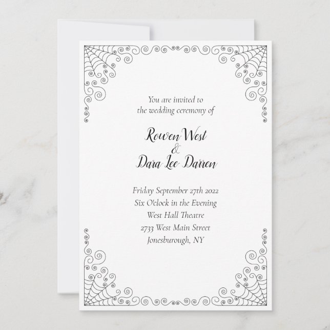 Spider Web Gothic Wedding Invitation (Front)