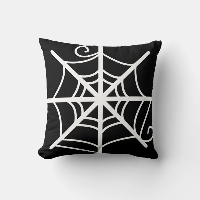 Spider Web Halloween Black and White Cushion (Front)
