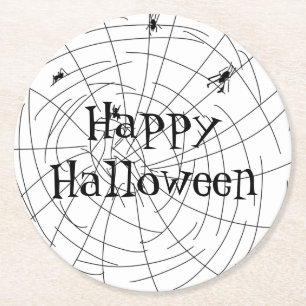 Spider Web Hand Drawn Abstract Design Round Paper Coaster