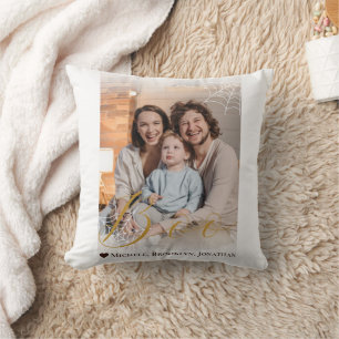 Spider web Hand-Lettered Boo Halloween Photo Cushion