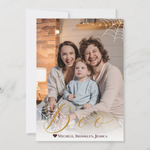 Spider web Hand-Lettered Boo Halloween Photo Holiday Card