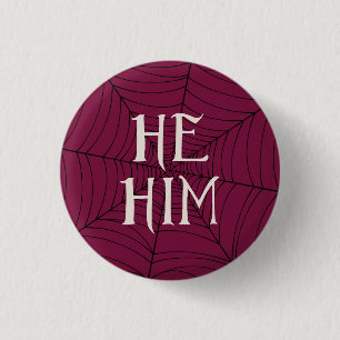 Spider Web He Him Pronouns in Red 3 Cm Round Badge
