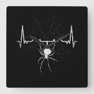Spider Web Heartbeat Cobweb Spider Gift Square Wall Clock