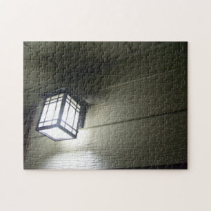 Spider Web On Porchlight Jigsaw Puzzle