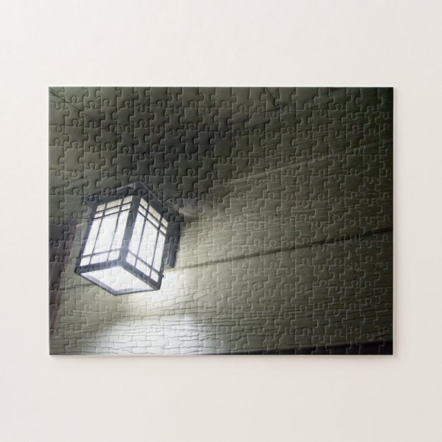 Spider Web On Porchlight Jigsaw Puzzle (Horizontal)