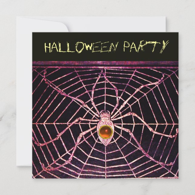 SPIDER & WEB ORANGE AGATE BLACK HALLOWEEN PARTY INVITATION (Front)
