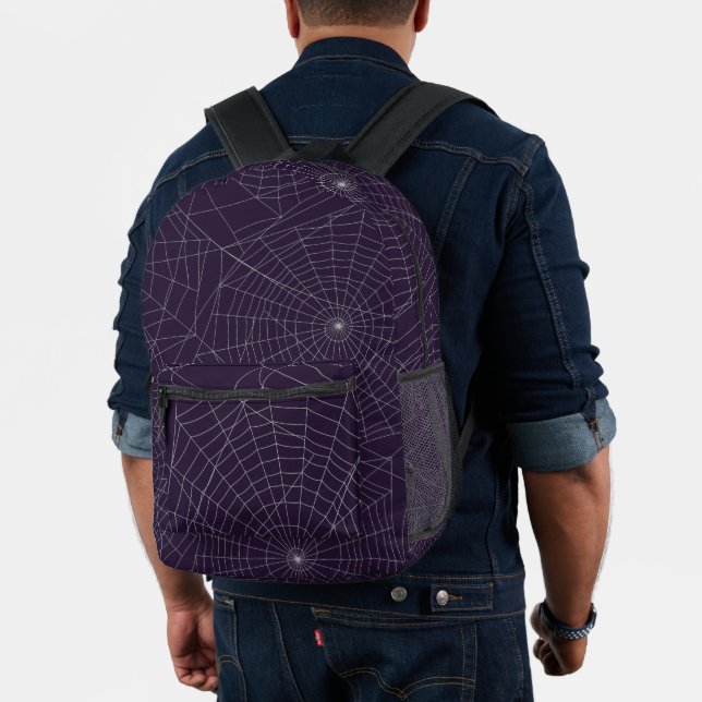 Spider Web Pattern on Dark Purple Printed Backpack (Insitu (Model))