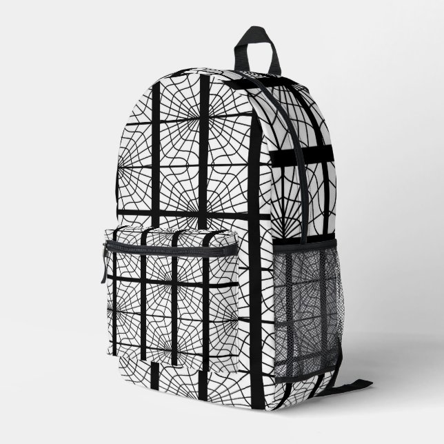 Spider Web Print Backpack In Black and White (Back Corner Right)