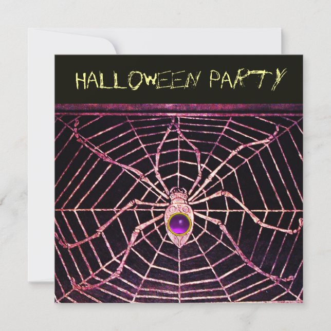 SPIDER & WEB PURPLE AMETHYST BLACK HALLOWEEN PARTY INVITATION (Front)