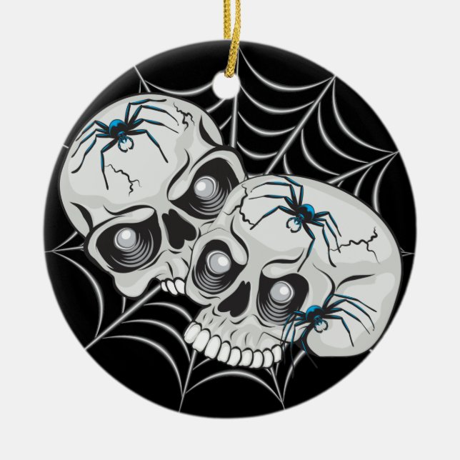 Spider Web Skulls Ceramic Tree Decoration (Front)