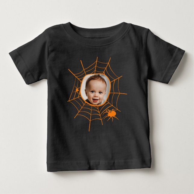 Spider web spiderweb spooky orange custom photo  baby T-Shirt (Front)