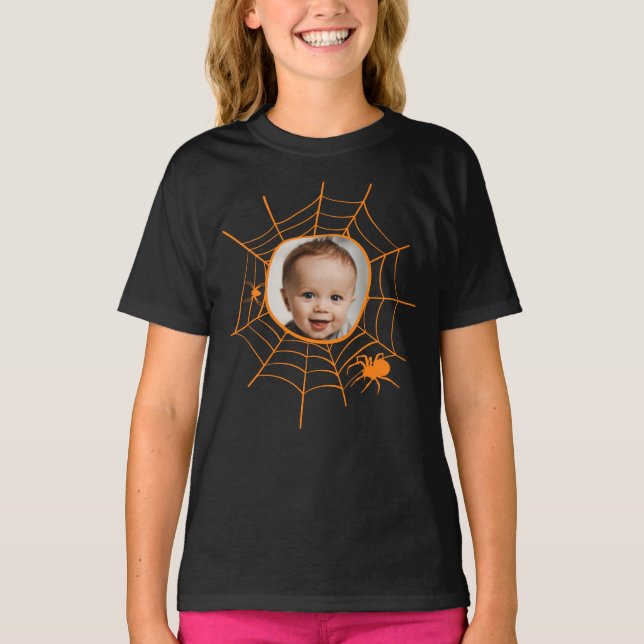 Spider web spiderweb spooky orange custom photo T-Shirt (Front)