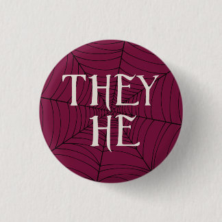 Spider Web They He Pronouns in Red 3 Cm Round Badge