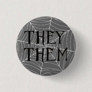 Spider Web They Them Pronouns in Grey 3 Cm Round Badge
