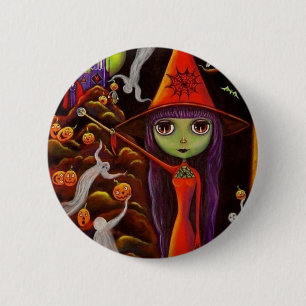 Spider Web Witch Halloween Button