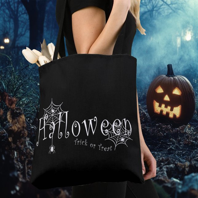 Spider webs and spiders over Halloween Tote Bag (Creator Uploaded)