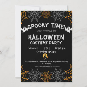 spider webs Orange Spooky Adult Halloween Party Invitation