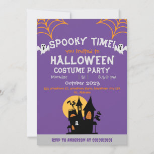 spider webs Orange Spooky Adult Halloween Party Invitation