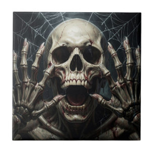 Spider Webs, Skull and Bones Spooky Halloween Tile
