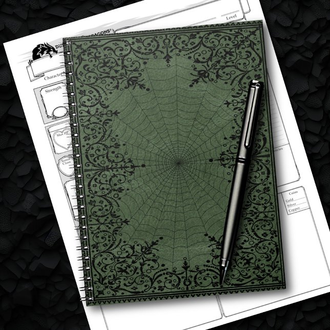 Spider Witch | Sage Green Spiderweb Flourish Notebook (Creator Uploaded)