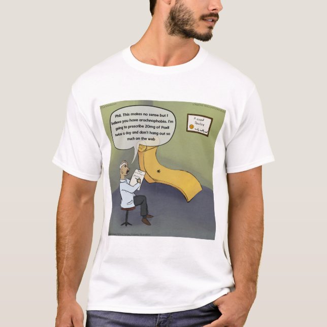 Spider With Arachnophobia Funny Comic T-Shirt (Front)