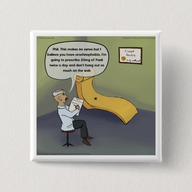 Spider With Arachnophobia In Therapy Funny 15 Cm Square Badge (Front)