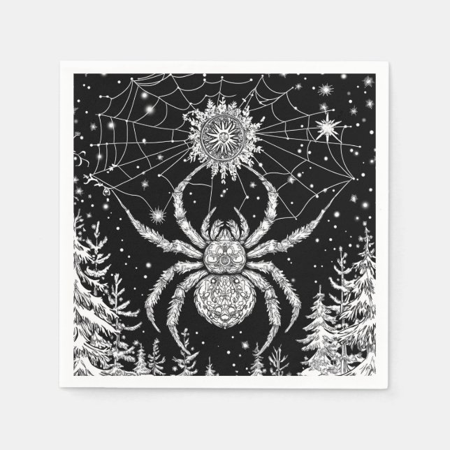 Spider with Mandala in the magical web of starry s Napkin (Front)