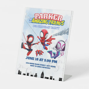 Spiderman Theme Birthday Superhero Spider Party Pedestal Sign