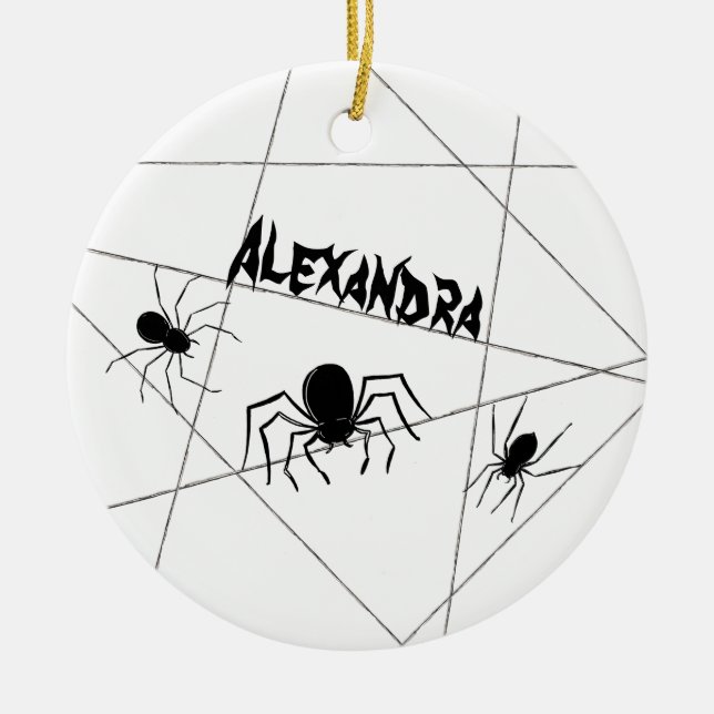 Spiders and Web Halloween Ceramic Ornament (Front)