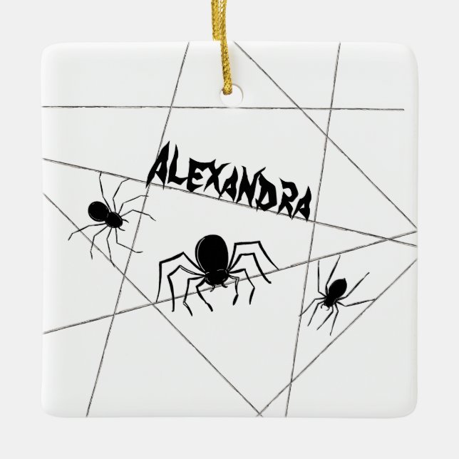 Spiders and Web Halloween Ceramic Ornament (Front)