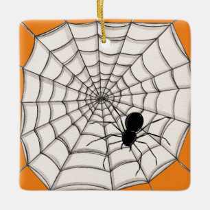Spiders and Web Halloween Ceramic Ornament