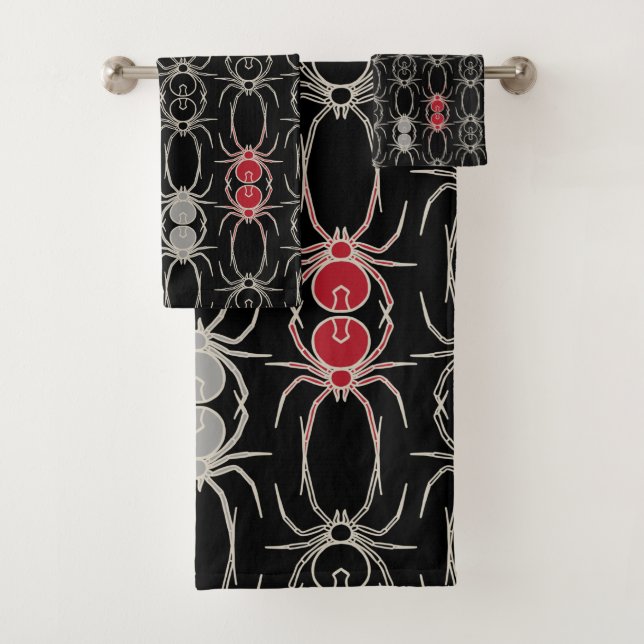 Spiders - Bat Black and Bone White Bath Towel Set (Insitu)