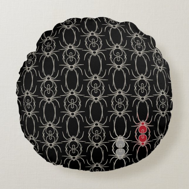 Spiders - Bat Black and Bone White Round Cushion (Front)