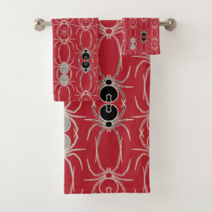 Spiders - Blood Red and Bone White Bath Towel Set