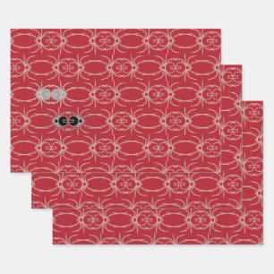 Spiders - Blood Red and Bone White Wrapping Paper Sheet