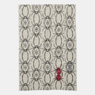 Spiders - Bone White and Bat Black Tea Towel
