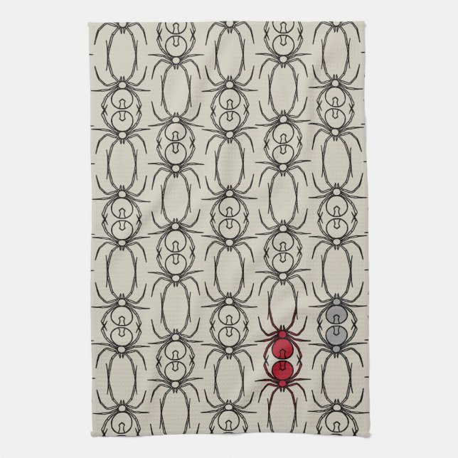 Spiders - Bone White and Bat Black Tea Towel (Vertical)