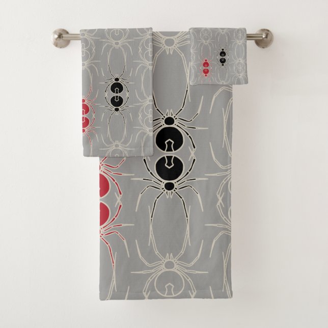 Spiders - Ghost Grey and Bone White Bath Towel Set (Insitu)