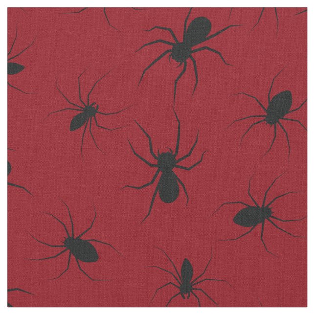 Spiders Gothic Halloween Black Deep Red Fabric (Close Up)