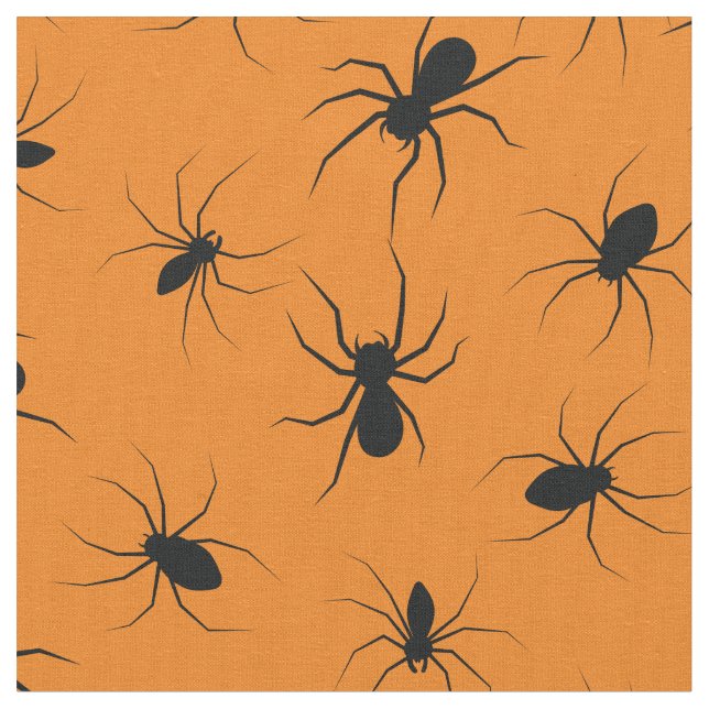 Spiders Gothic Halloween Black Orange Fabric (Close Up)